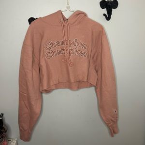 Pink Cropped Champion Hoodie